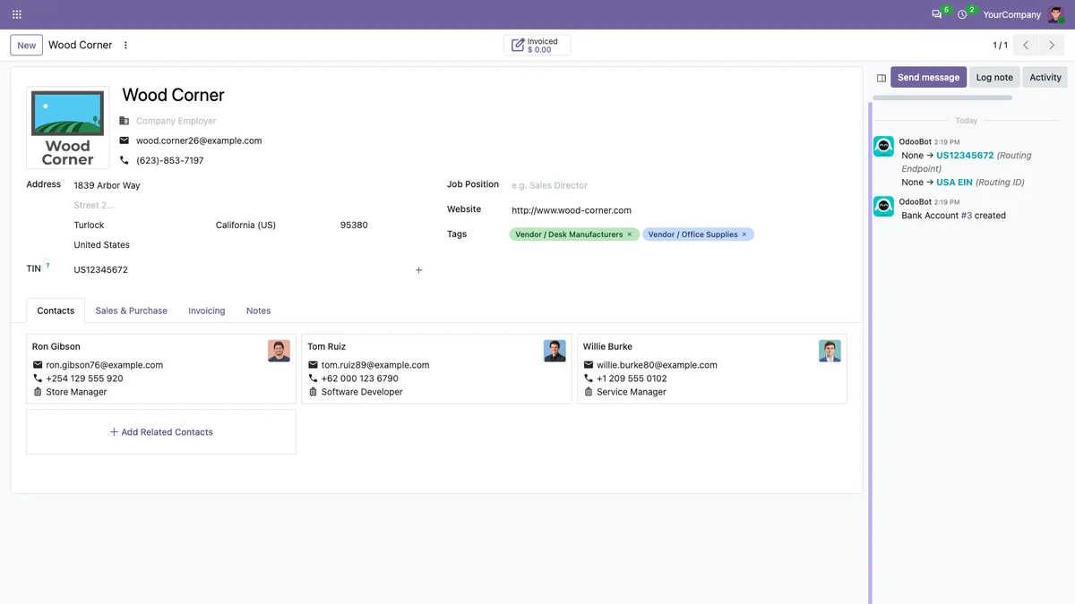 Odoo form with a narrower chatter and more space for fields.