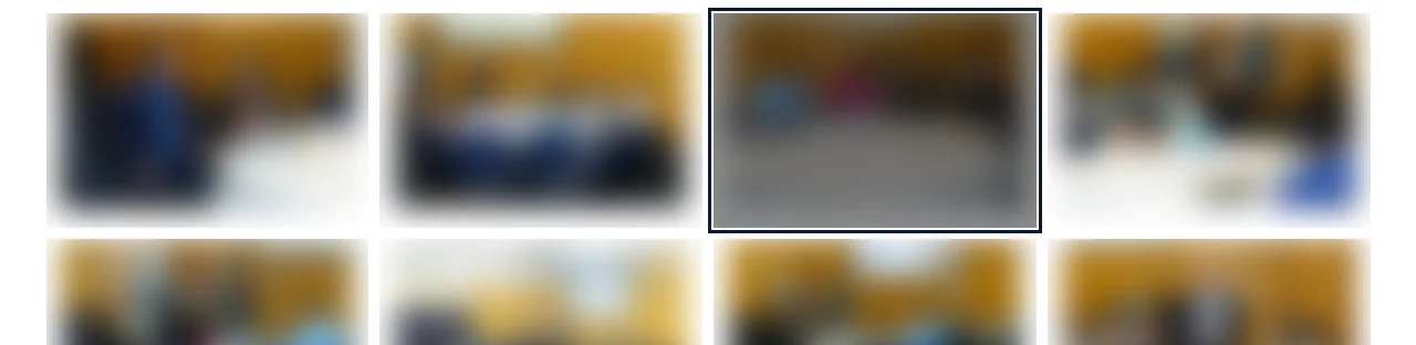 CIFAL event gallery with a dark focus outline around the third thumbnail; event photos blurred.