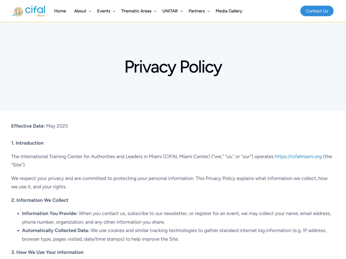 The privacy policy page, added with the terms page before the May 8 launch.