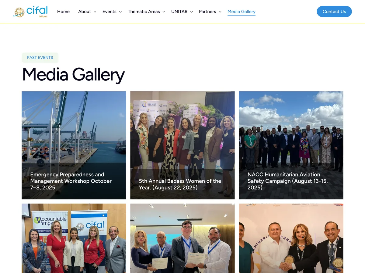 CIFAL Miami Media Gallery page with photo galleries from past events.