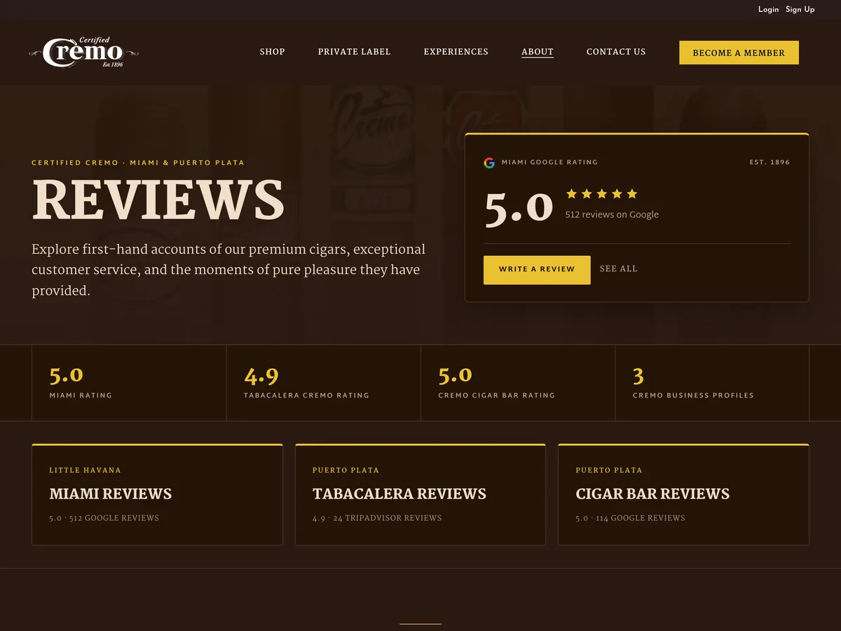 One of the newer pages: ratings and reviews for each location.