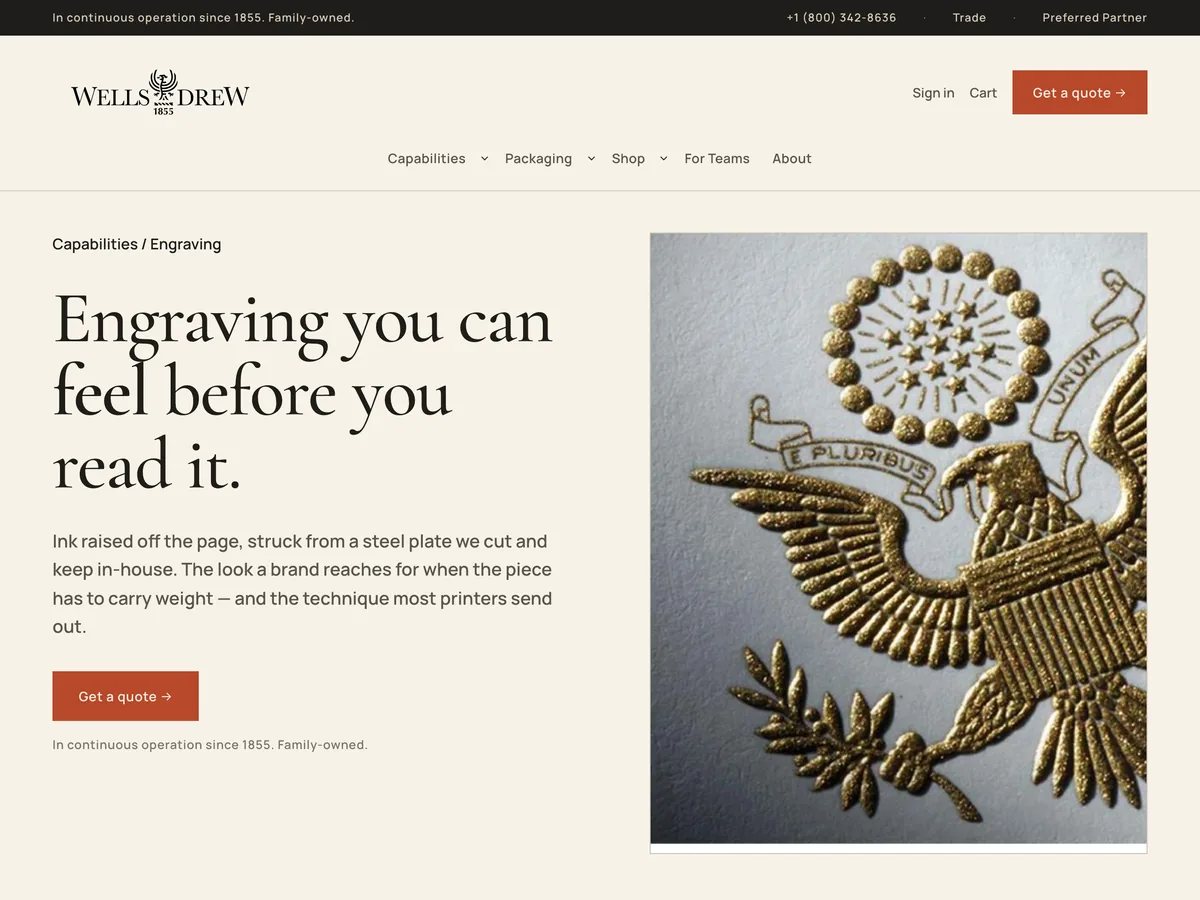 The engraving page on the new wellsdrew.com, one of eight specialty technique pages.
